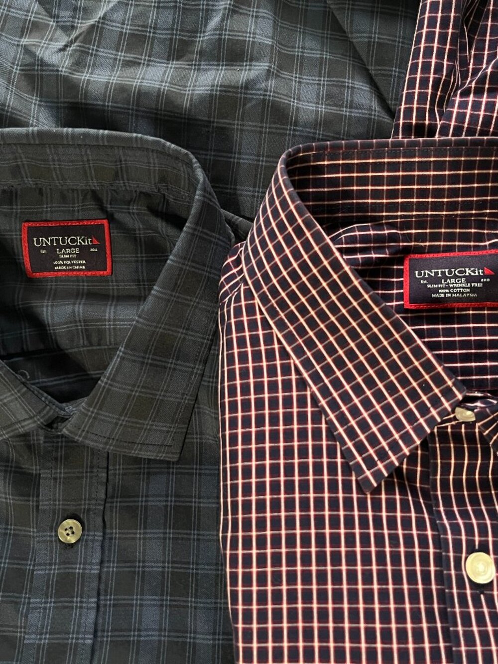 👔 UNTUCKit Men’s Slim Fit Plaid Shirts Lot of 2 Long Sleeve Size L EUC ✨